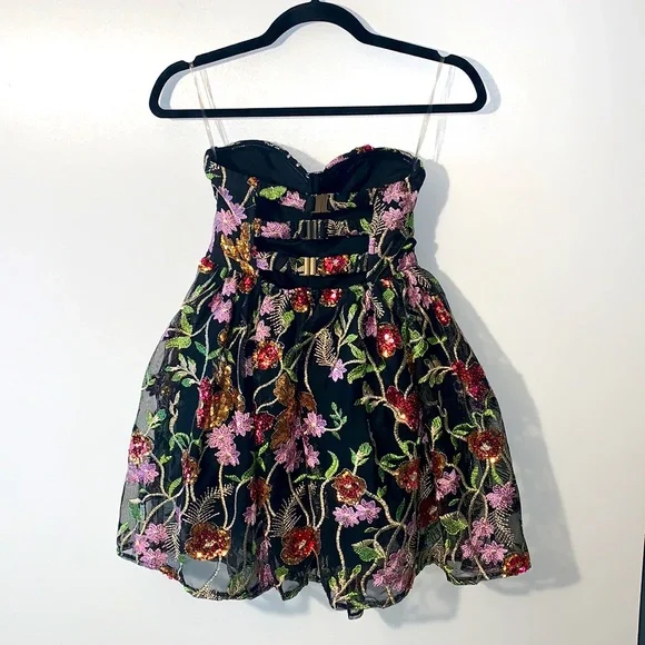 NWOT Fashion Nova Floral Sequins Bustier Top Strapless Babydoll Dress - Picture 10 of 16